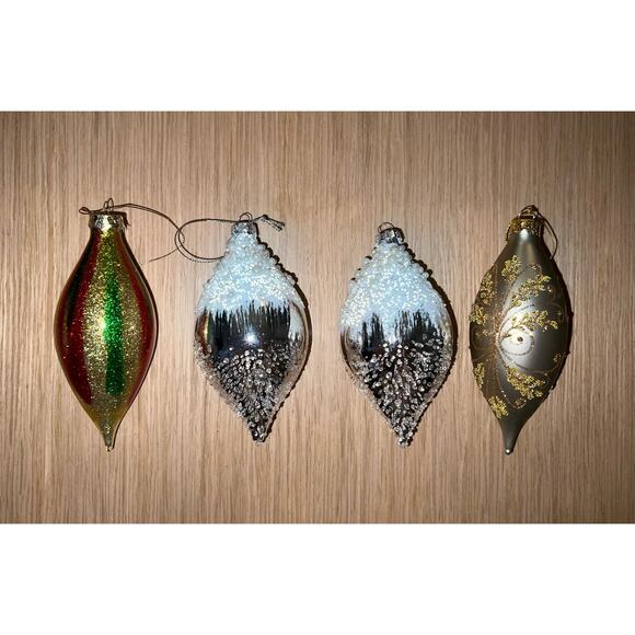 Lot of 4 Vintage Mixed Blown Glass Assorted Teardrop Ornaments Christmas - Picture 1 of 6